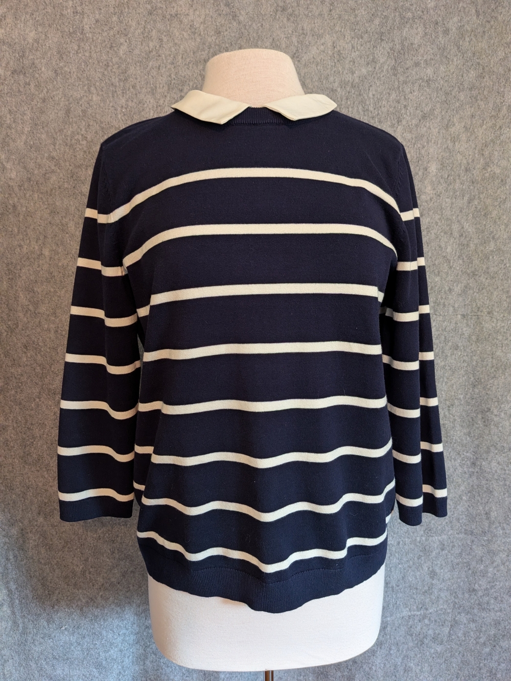 Talbots Striped Navy Sweater Removable Collar Sz Large